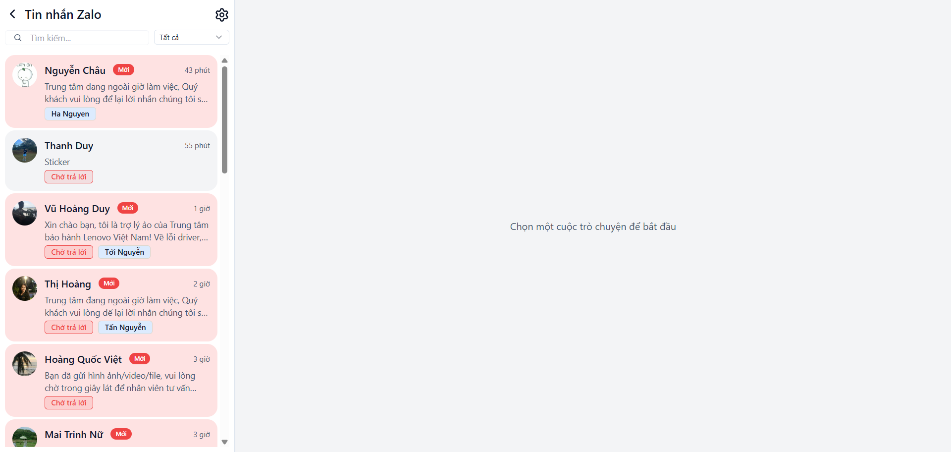 Screenshot hệ thống chatbot Lenovo